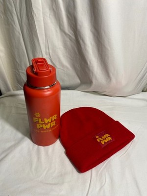 FLWR PWR Red Beanie & Matching Insulated Water Bottle Set Stay Hydrated