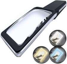 MAGNIPROS Patented 6X Large Magnifying Glass with Light  3 Color Black