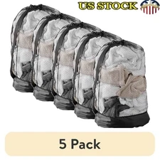 Heavy Duty Polyester Mesh Laundry Bag 5 Pack W/ Carry Strap Drawstring Closure