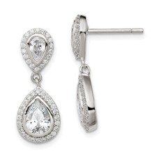Sterling Silver Polished Cubic Zirconia Pear Halo Drop Dangle Earrings 2.66gm