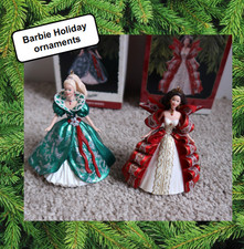     Lot of 2 Hallmark Keepsake Holiday Barbie collectors Ornament 3  5 doll