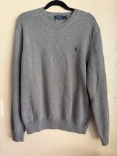 Polo Ralph Lauren Mens XL Gray Cable Knit Cotton Crew Neck Sweater Pony Logo
