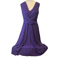 Chaps  Dress Size L Midi  Faux WrapStretch Knit Purple Beige Polka Dot