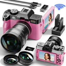 Digital Cameras 4K 48MP 16X Compact Camera Anti-Shake W/32GB TF for YouTube Pink