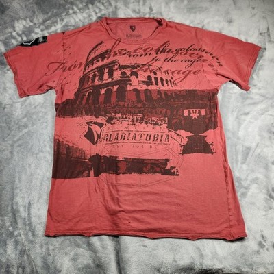 GLADIATORIA T-Shirt Men's XL Red Graphic AOP Distressed Gladiator Collesium Rome