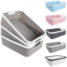 CertBuy 3 Pack Plastic Storage Baskets 14 x 10 x 4.5 Inch Large Weave Storage...