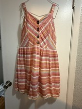 My Michelle Dress Size XL orange Stripe Linen Rayon Blend Smocked Beachy Coastal
