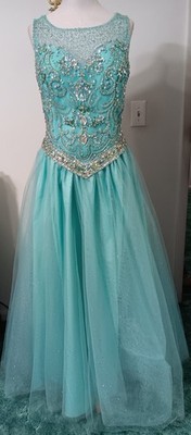 FIESTA XL Aqua Blue Beaded BALL GOWN Prom Dress Lace-up Back