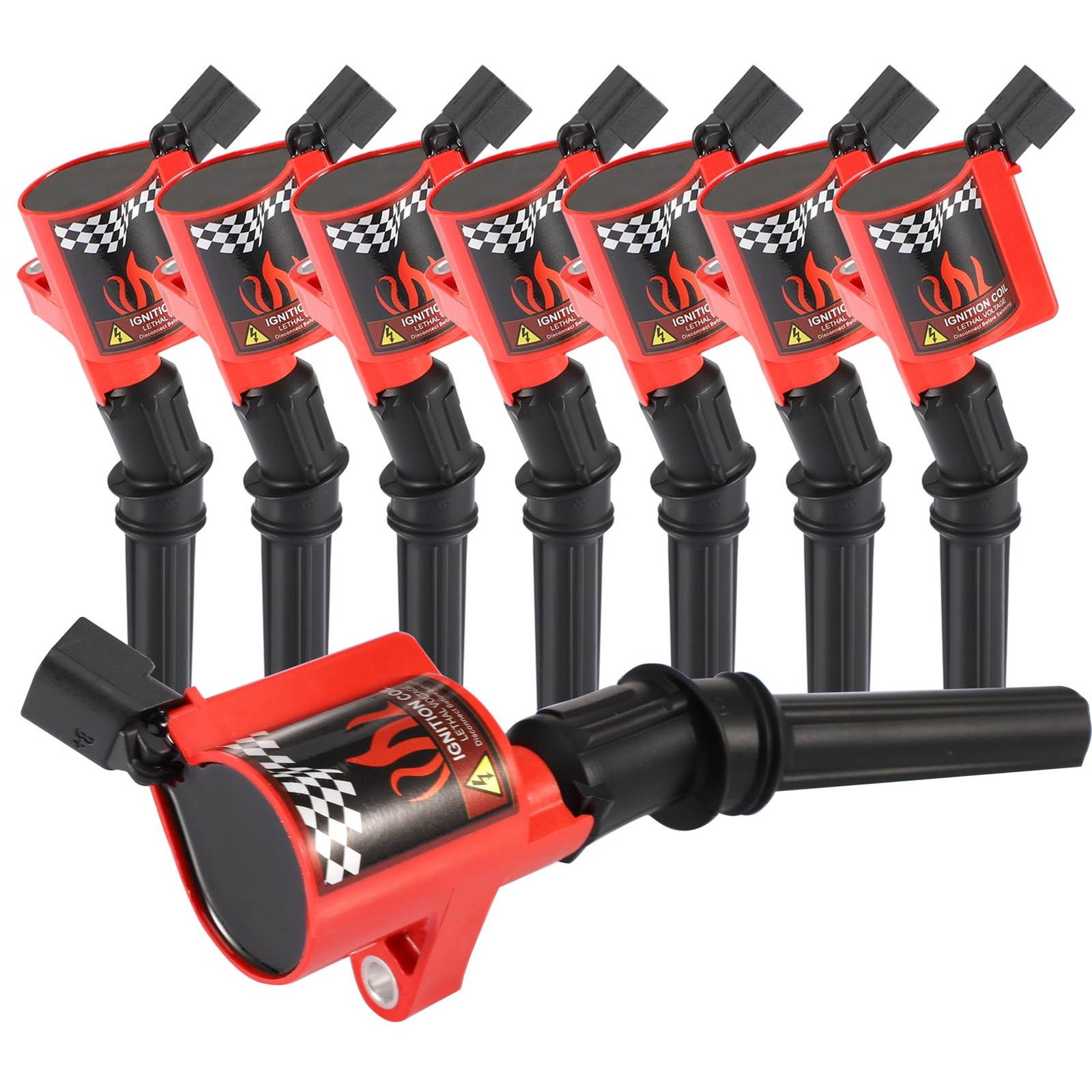 Pack High Engine 8 Pcs Ignition Coil Curved Boot For Ford E1