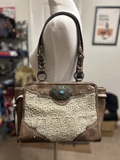 Justin Boot Barn Concealed Carry Lace Inlay Brown/Tan Tote Bag Purse