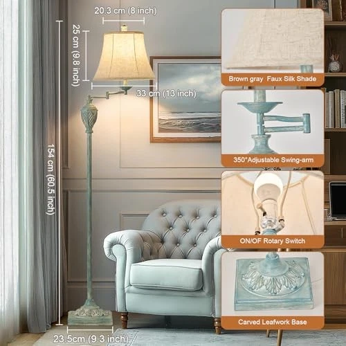 Lámpara de pie LED tradicional con brazo oscilante ajustable 350° - Verde antiguo Foto 3 de 4