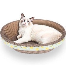 Oval Cat Cardboard Scratcher with Lounger Bed, High-Density Kitty Cat Scratch...