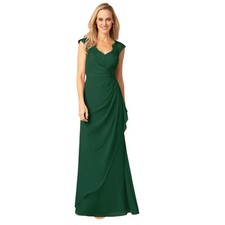 AZAZIE GLADYS Dark Green A-Line Queen Anne Lace Chiffon Dress size 8 Formal 