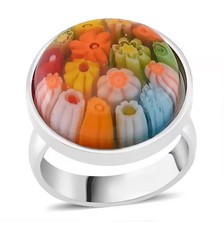 MultiColor Floral Glass Murano Style Sz9 Ring Lux Stainless Steel 316L Milifiore