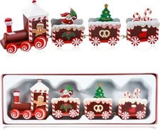 Yulejo Christmas Train Painted Wooden Decoration Mini Christmas... 