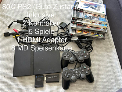 Sony PlayStation 2 Heimkonsole Schwarz Bundle 2 Controller HDMI 8MB Memory Card