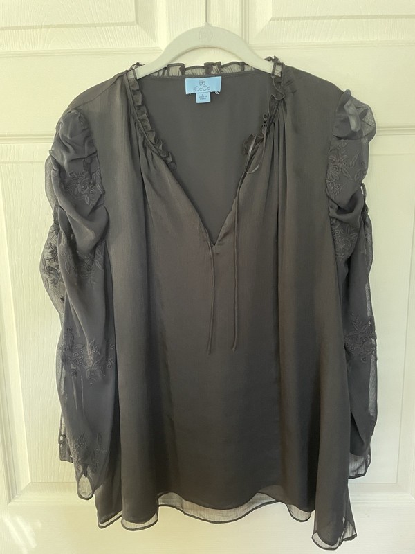 CECE black lace long sleeve pullover blouse womens size L