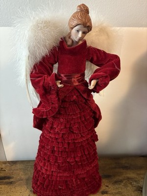Victorian Christmas Angel Tree Topper Red Gown Dress Approx 20  Inch