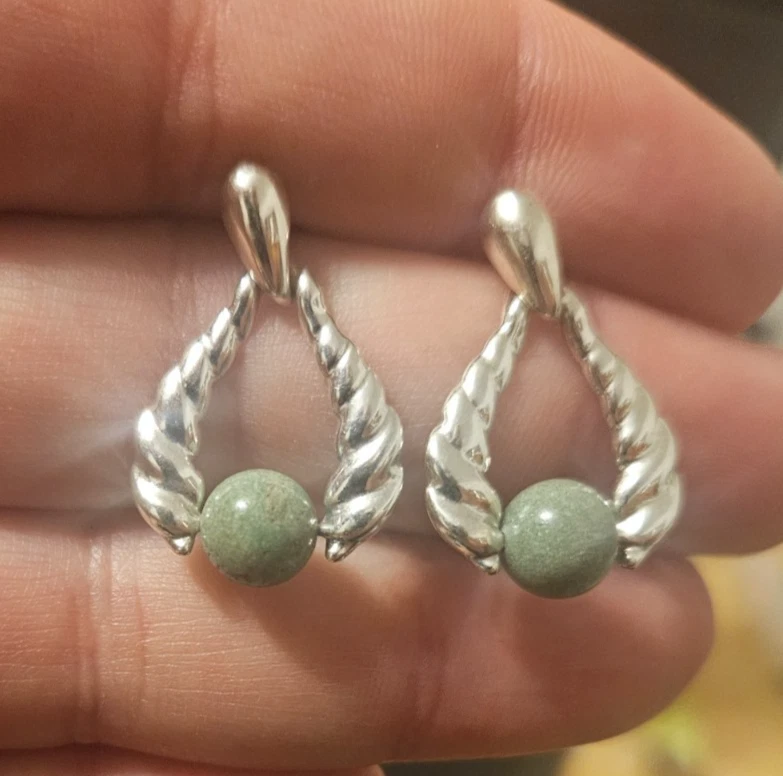 NUEVO Carolyn Pollack - Pendientes Poste Colgantes Cuentas Turquesa Verde Esterlina Rodante Foto 3 de 4