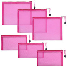 Rose 6-Pack Mesh Cosmetic Bags - Nylon Makeup Pouches with Zipper