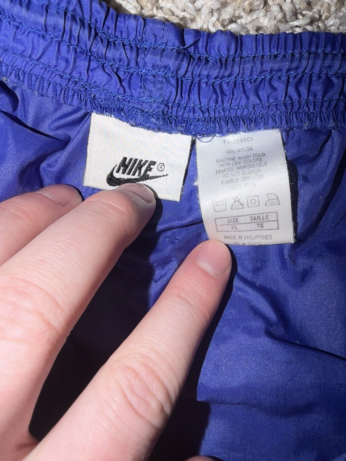 Vintage 90s Nike White Tag Nylon Track Pants Blue Windbreaker XL Baggy Zip RARE