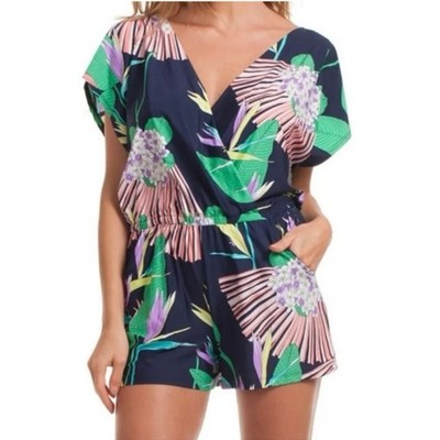 Trina Turk Romper Large Shorts Tropical  Midnight Paradise  Short Sleeve beachy