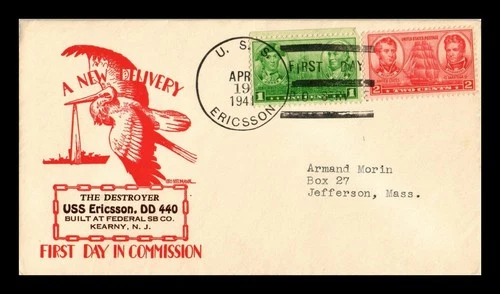 DR JIM STAMPS US COVER USS ERICSSON FIRST DAY POST OFFICE NAVAL CANCEL