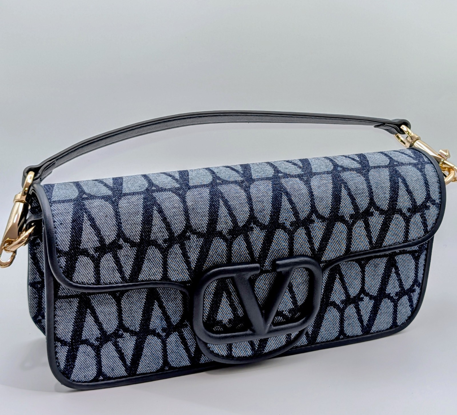 Valentino Garavani Logo Monogram Shoulder Bag Top Handle Detachable Chain Strap