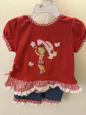 Vintage Strawberry Shortcake Red Gingham Short Sleeve Top Denim Pants Set
