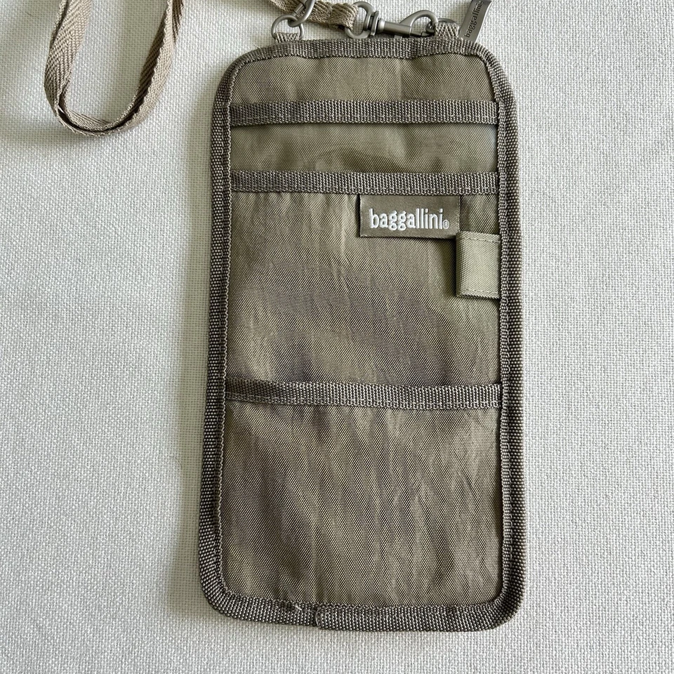 Baggallini Beige Porta Billetes Pasaporte Viaje Dinero Organizador Bolsa Bolsa 9”x 5” Foto 2 de 4