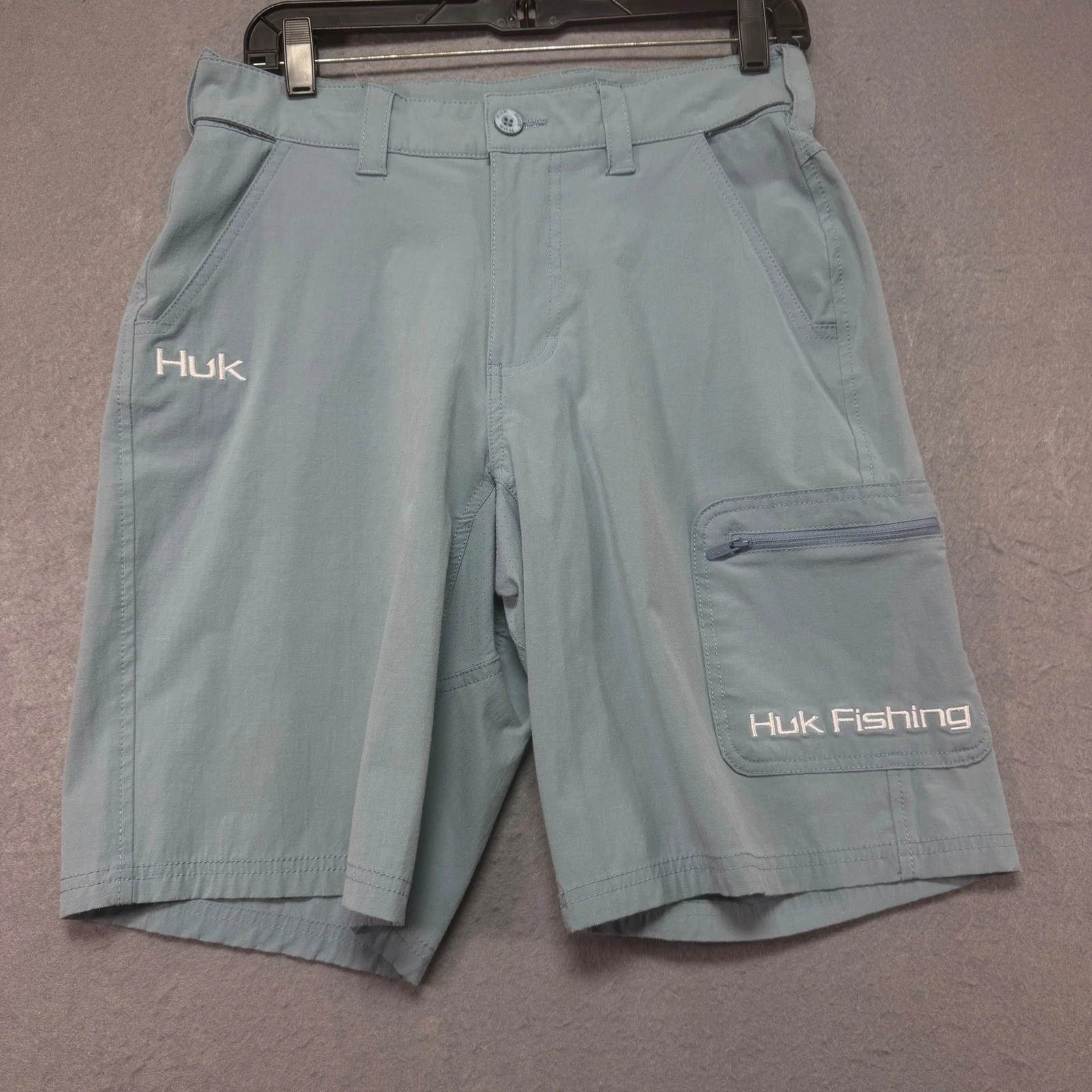 Huk Mens Performance Fishing Shorts Blue Gray Stretch Cargo Size Small 30x10