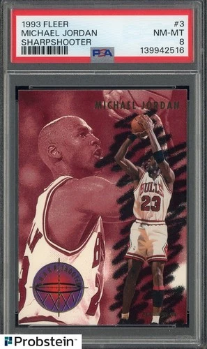 1993 Fleer #3 Michael Jordan Sharpshooter Chicago Bulls HOF PSA 8 NM-MT