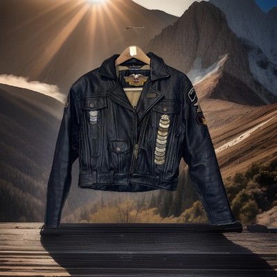 Harley Davidson Jacket Women Small Black Vintage Manitowac Metal Masterpieces