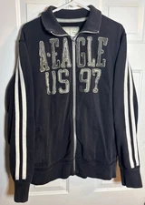 American Eagle AEagle US 97 Black Zip Front Sweatshirt Jacket Men’s XL / N° 97