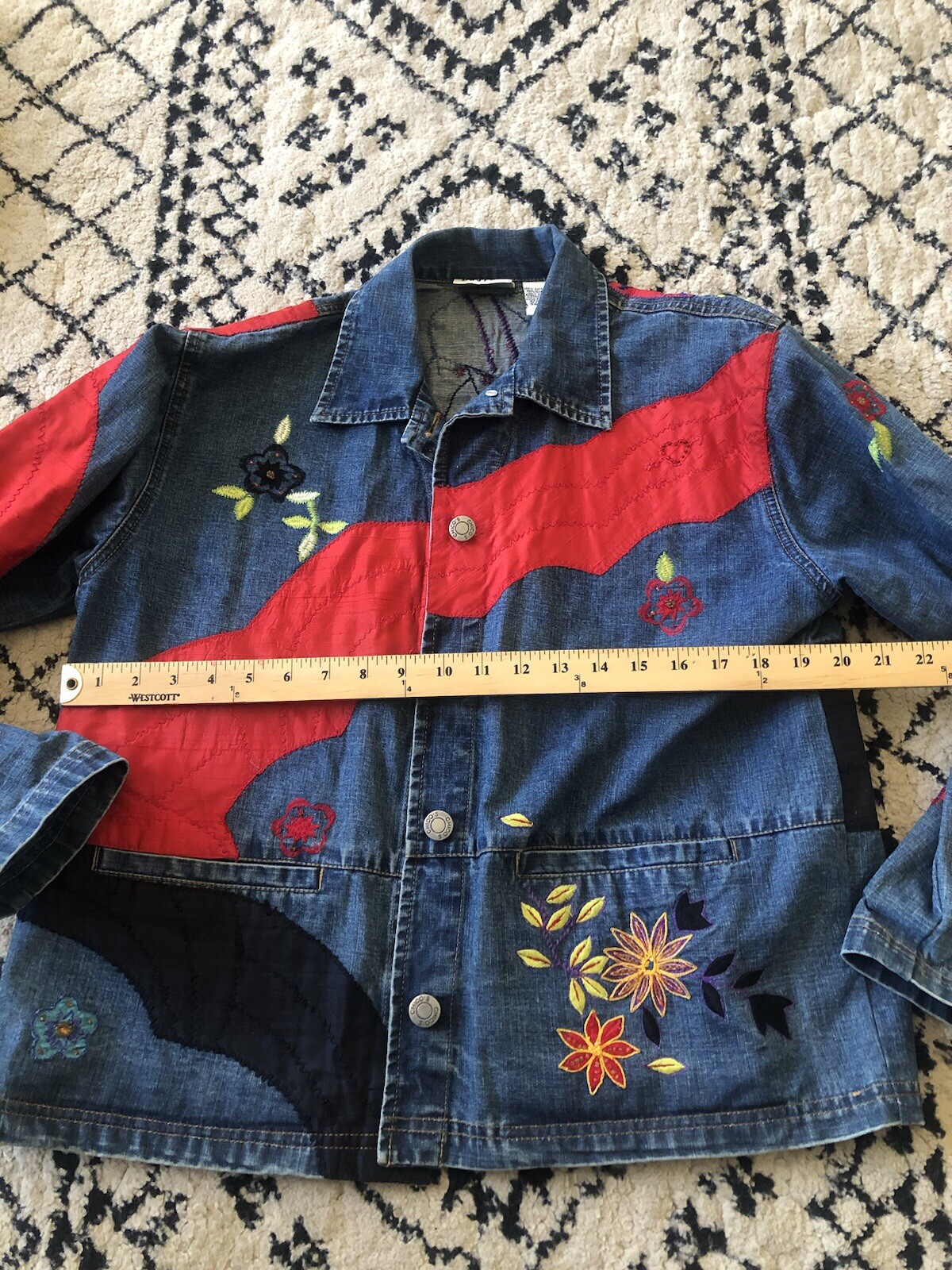 Chico's Design Jean Jacket Patchwork Silk Embroid… - image 4