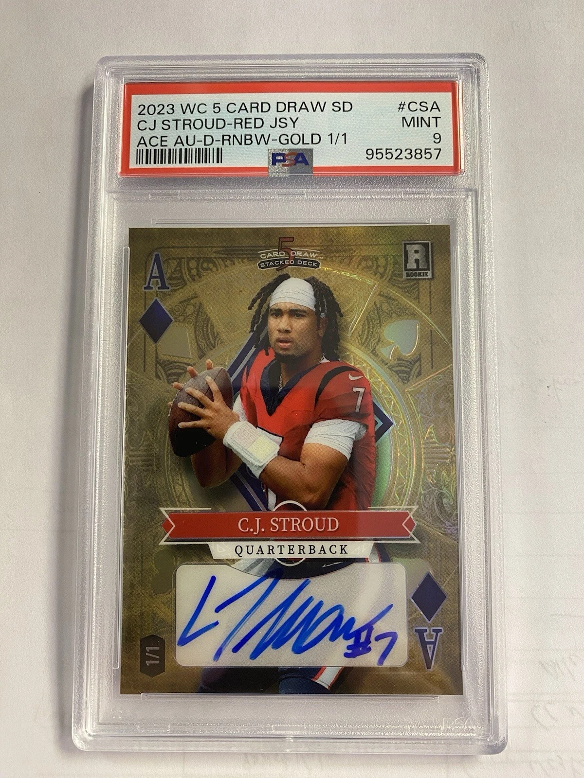 CJ Stroud Wild Card 5 Card Draw Stacked Deck Ace Autographs #CSA Blue Jersey-Club-Rainbow Foil-Red