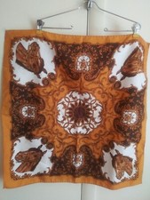 SCARF EQUESTRIAN HORSE HEAD GOLD BROWN CREAM ABSTRACT PRINT 30" SQUARE ITALY EUC