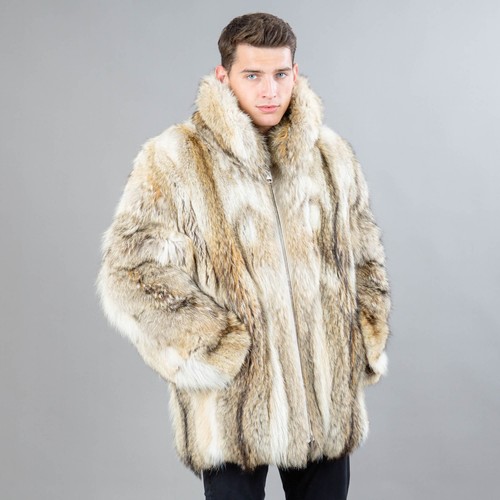 Men's Real Raccoon Fur Coat In Light 