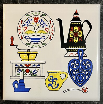 Ceramic Tile 4x4 Hot Plate Trivet Wall Plaque Tea Pot Grinder Candle Vintage