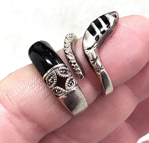 Vintage Silver 925 Snake & Marcasite ring (set of two) s-7 9.3g - Picture 9 of 12