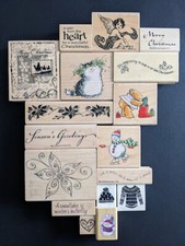 Wooden block Rubber Stamps Christmas, snowman, tree, cats, Xmas words