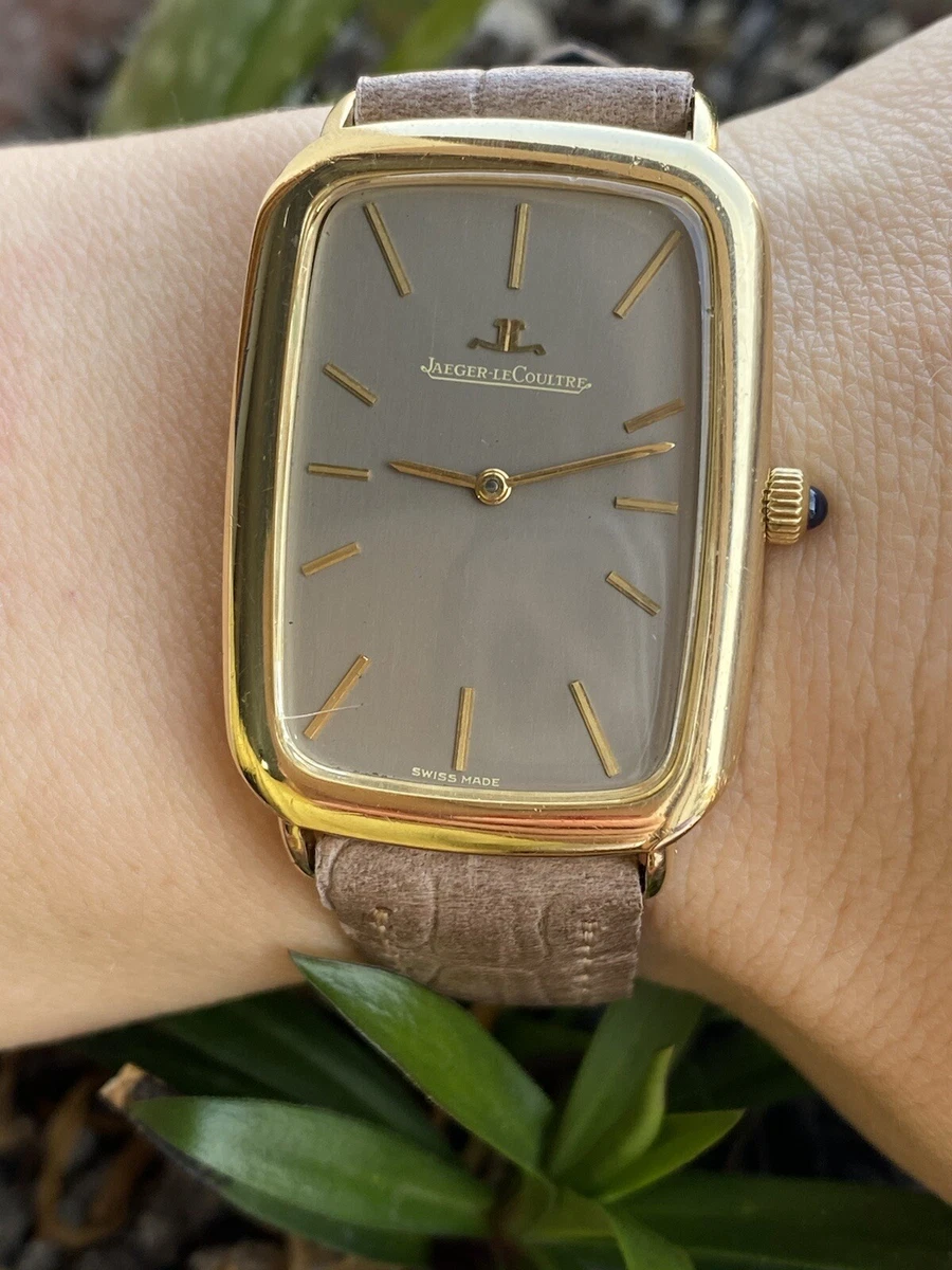 Jaeger Lecoultre Rectangular Watch Gold 18k Manual Cal.818 2 Mens Swiss 9046