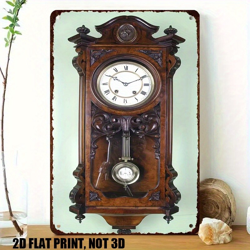 1 Piece Antique French Wall Clock Metal Wall Art 2D Flat with Art Deco Style
