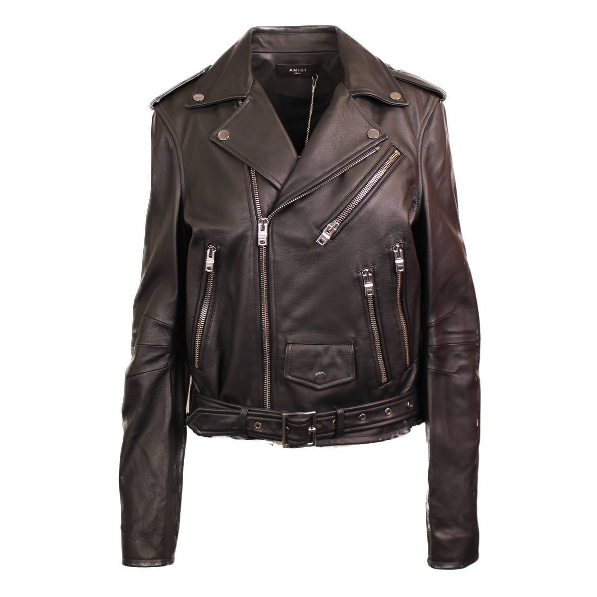 AMERI ♡ LEATHER JACKET NWT Amiri PERFECTO WITH PAINT EMBROIDERY Black Leather