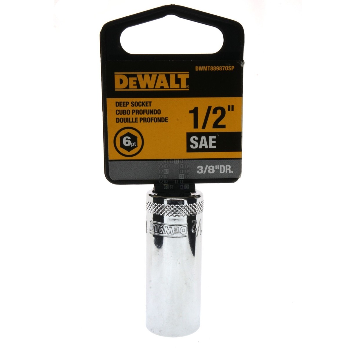 DeWALT DWMT88987OSP SAE Deep Chrome Socket, 1/2&quot; 6-Point, 3/8 