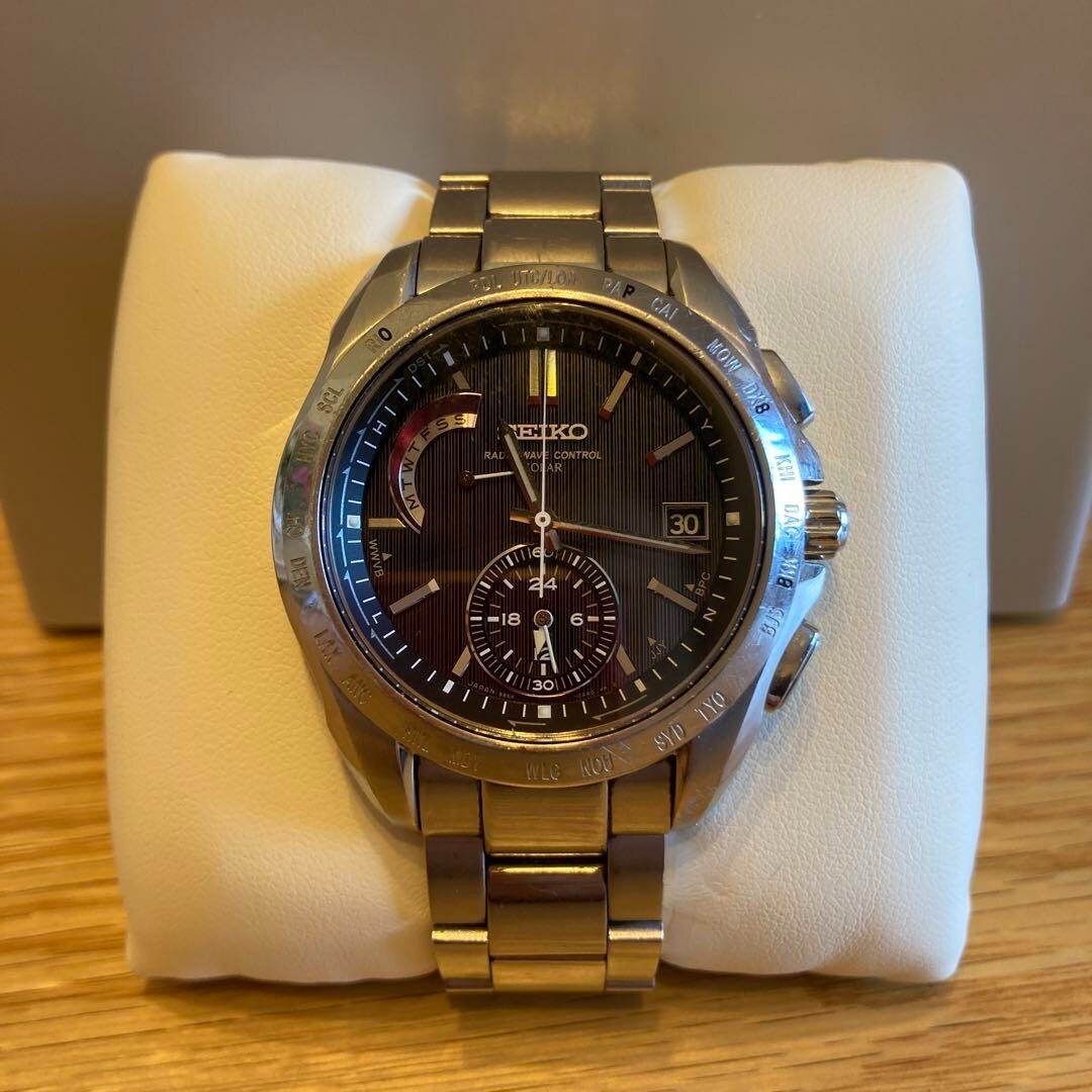 SEIKO Brightz 8B54-0AA0 Titanium Solar Radio-Controlled From Japan USED GOOD