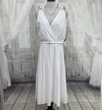 Tommy Hilfiger Size 12 Swiss Dot Belt Surplice V-Neck Sleeveless Midi Dress B43