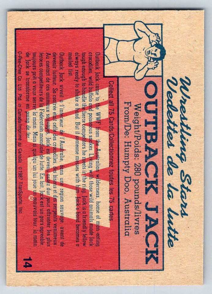 1987 O-Pee-Chee WWF #14 Outback Jack (ref 217351) - Image 2 of 2