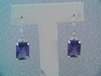 LARGE DESIGNER STERLING COLOR CHANGING  LAB CREATED SAPPHIRE DANGLE EARRINGS