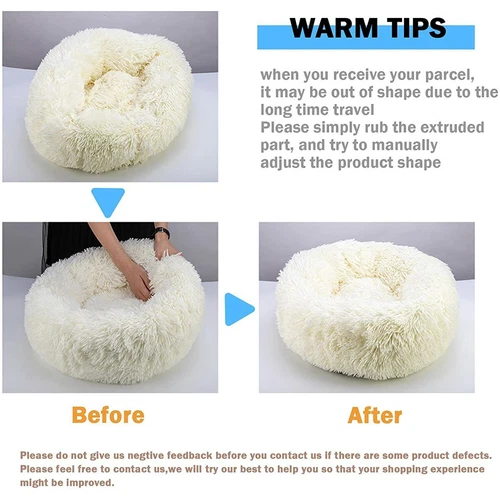 Dog Cat Beds Fluffy Soft Comfy Calming Donut Warm Bed Pet Round Plush Puppy Beds - Picture 7 of 26